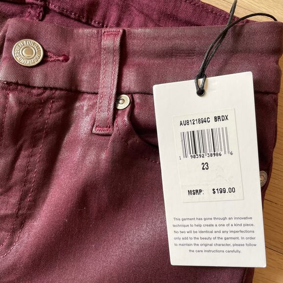 7 For all Mankind NWT  High-Waist Ankle Skinny Coated Jeans in Merlot // 23 - Picture 8 of 12